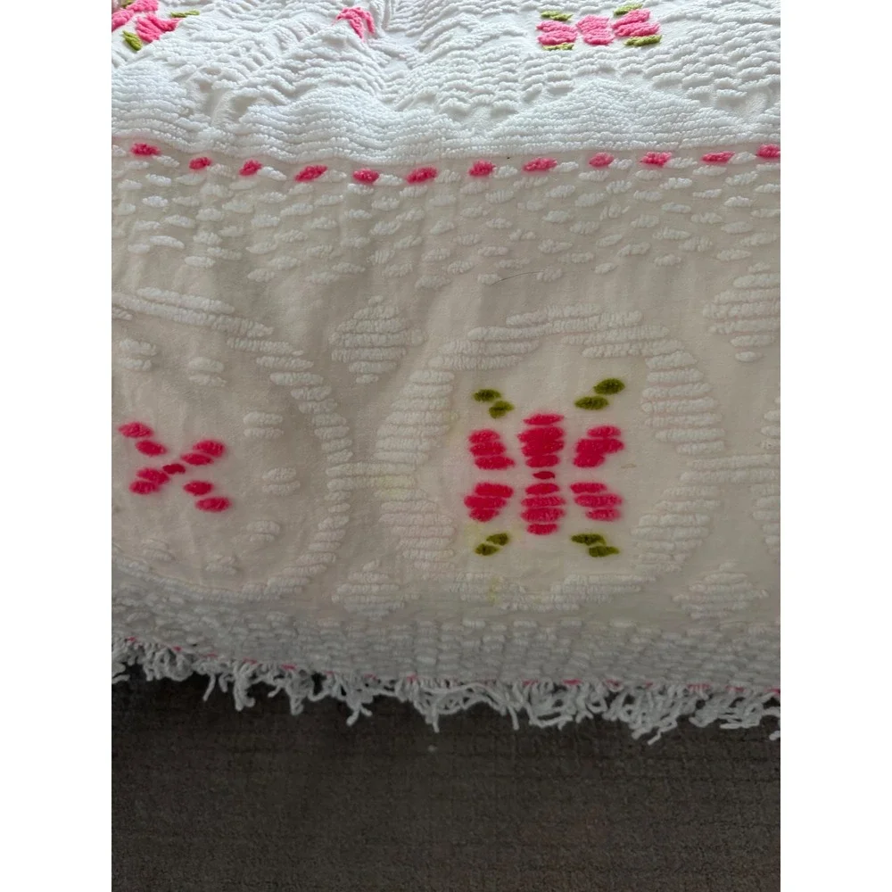 Vintage Pink Floral Chenille Bedspread